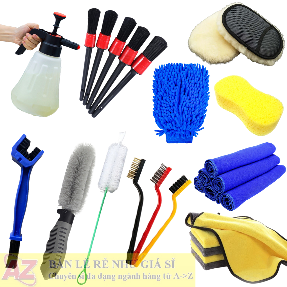 Đầy Đủ Dụng Cụ Rửa Xe Máy, Ô Tô Cọ Rửa, Găng Tay San Hô, Khăn Lau