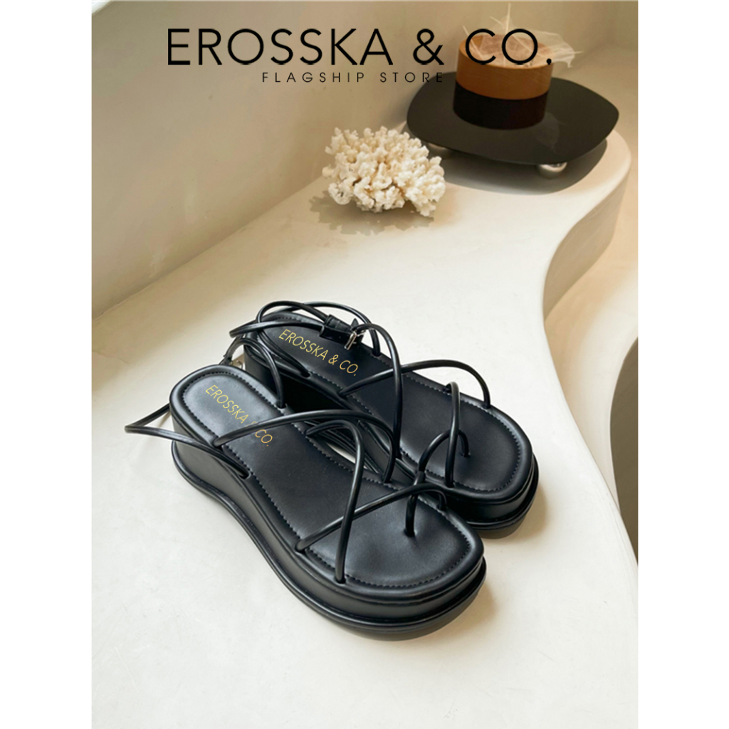 Erosska - Sandal đế xuồng dây quai mảnh kiểu dáng xỏ ngón màu trắng cao 5cm - SB001 (Version 2)