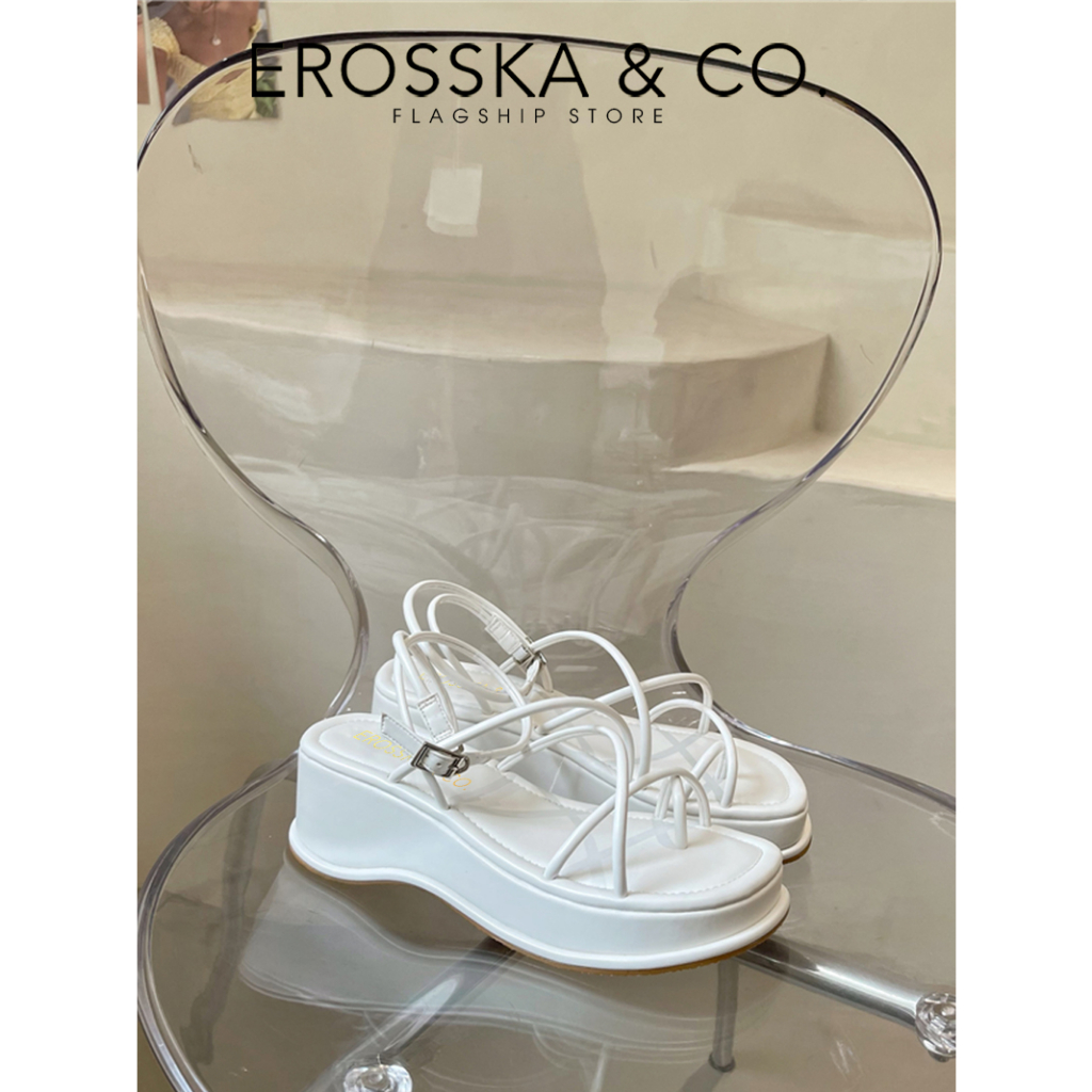 Erosska - Sandal đế xuồng dây quai mảnh kiểu dáng xỏ ngón màu trắng cao 5cm - SB001 (Version 2)