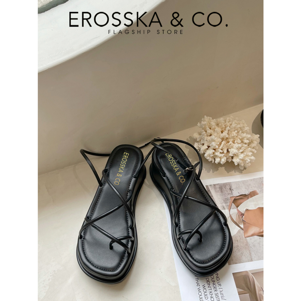 Erosska - Sandal đế xuồng dây quai mảnh kiểu dáng xỏ ngón màu trắng cao 5cm - SB001 (Version 2)