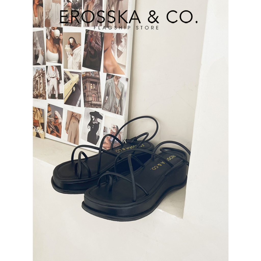 Erosska - Sandal đế xuồng dây quai mảnh kiểu dáng xỏ ngón màu trắng cao 5cm - SB001 (Version 2)