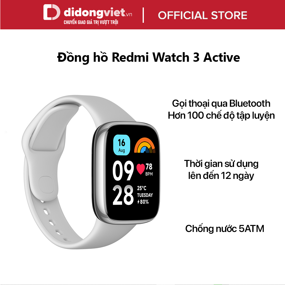 Đồng hồ thông minh Redmi Watch 3 Active - Gọi thoại qua Bluetooth, hơn 100 chế độ tập luyện, chống nước 5ATM, hỗ trợ NFC