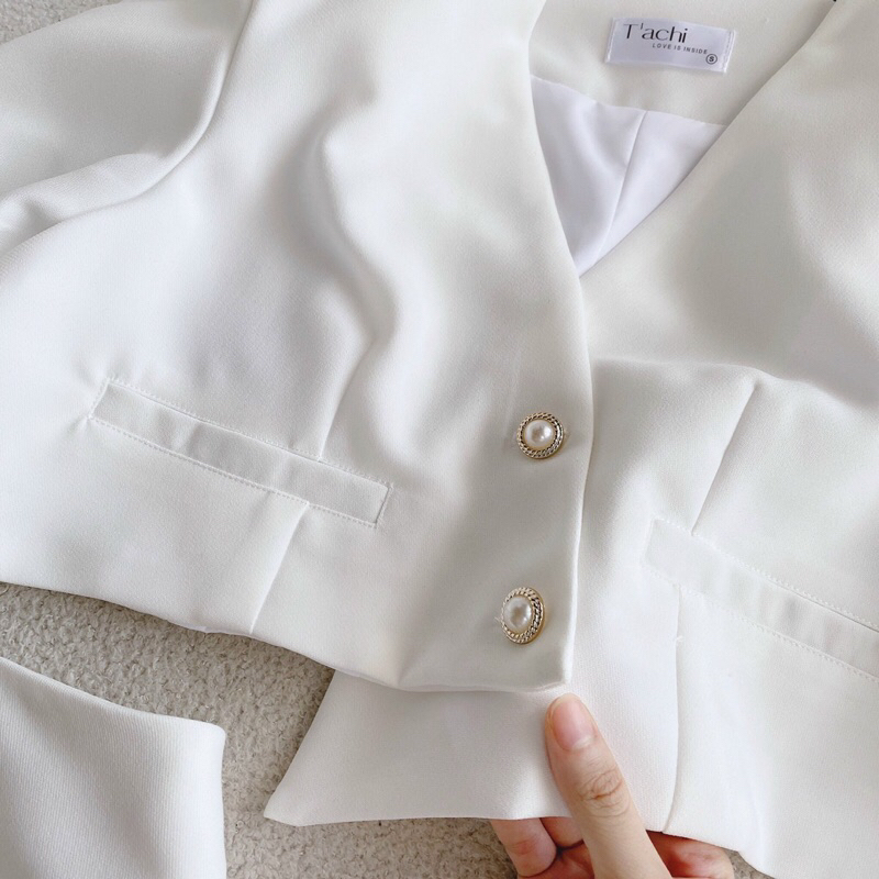 SET VEST PHỐI NÚT + CHÂN VÁY 3 MÀU TRẮNG - ĐEN - HỒNG