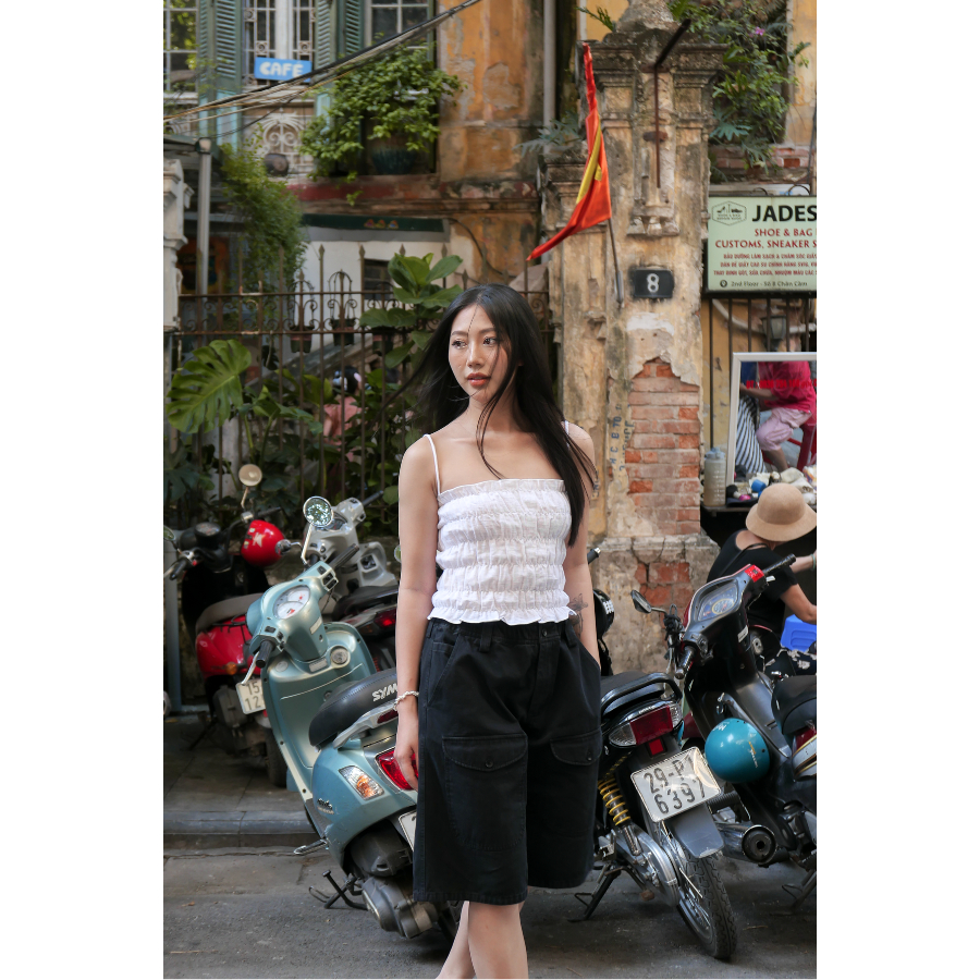 Áo hai dây linen Shirred Top - oula.studios