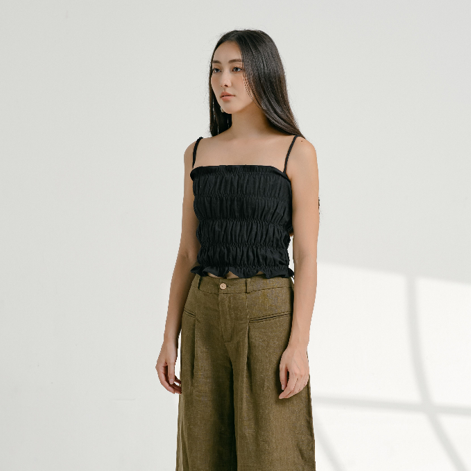 Áo hai dây linen Shirred Top - oula.studios