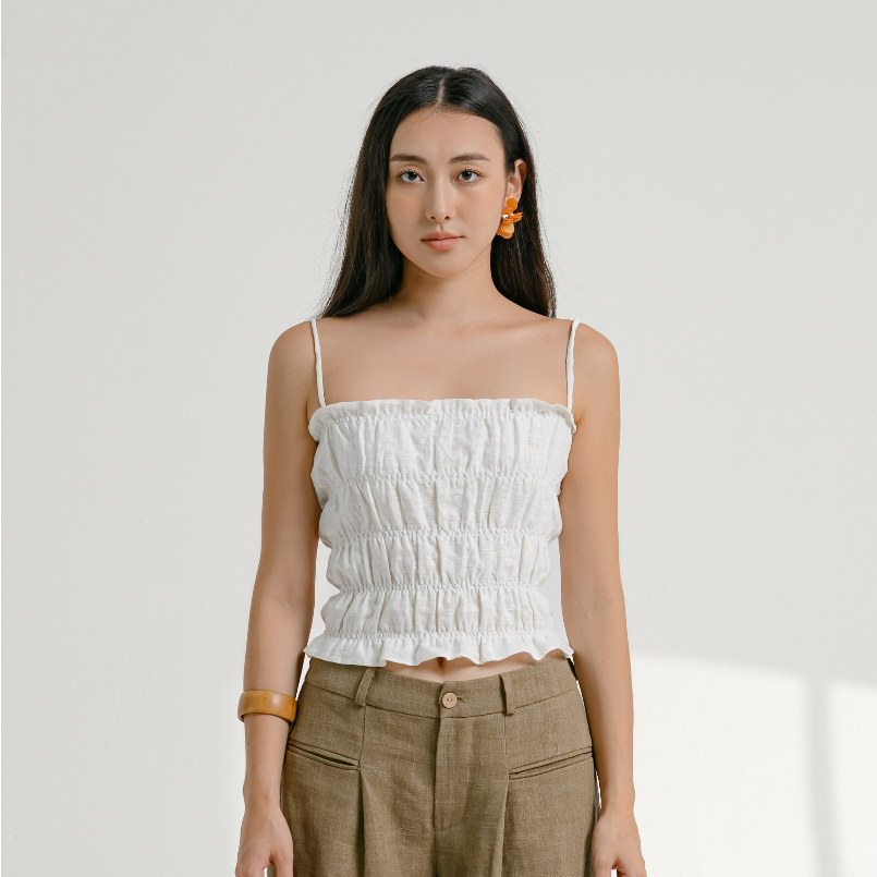 Áo hai dây linen Shirred Top - oula.studios