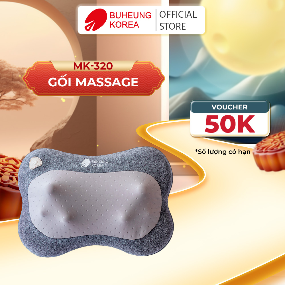 Gối massage Buheung MK-320 nhỏ gọn, giúp lưu thông máu, giảm đau, bảo hành chính hãng 12 tháng