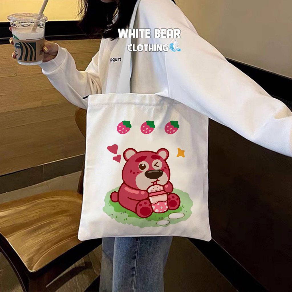 Túi tote gấu dâu lot so WHITE BEAR CLOTHING
