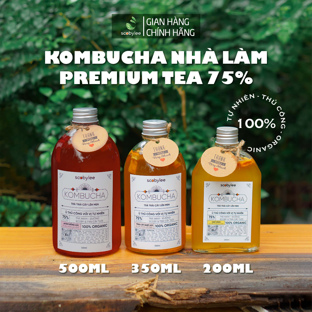 Hỏa Tốc HCM - Kombucha Premeium Tea 75%, giàu lợi khuẩn, tăng đề kháng, đẹp da 200ml - 350ml - 500ml