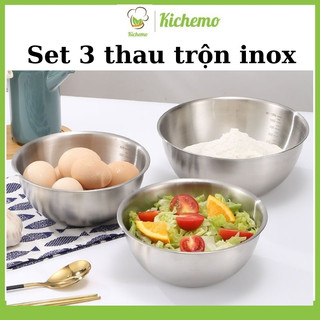 Bộ 3 thau trộn inox cao cấp Set 3 tô chậu đựng thức ăn