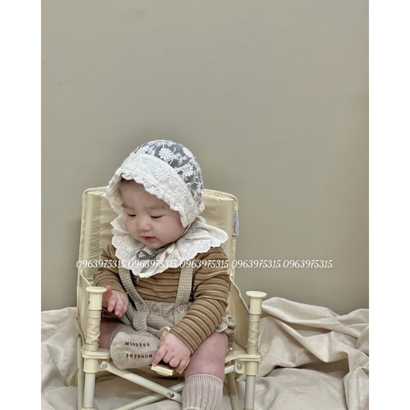 Mũ ren hoa đội đầu cho bé, mũ bonnet đội đầu tiểu thư cho bé.