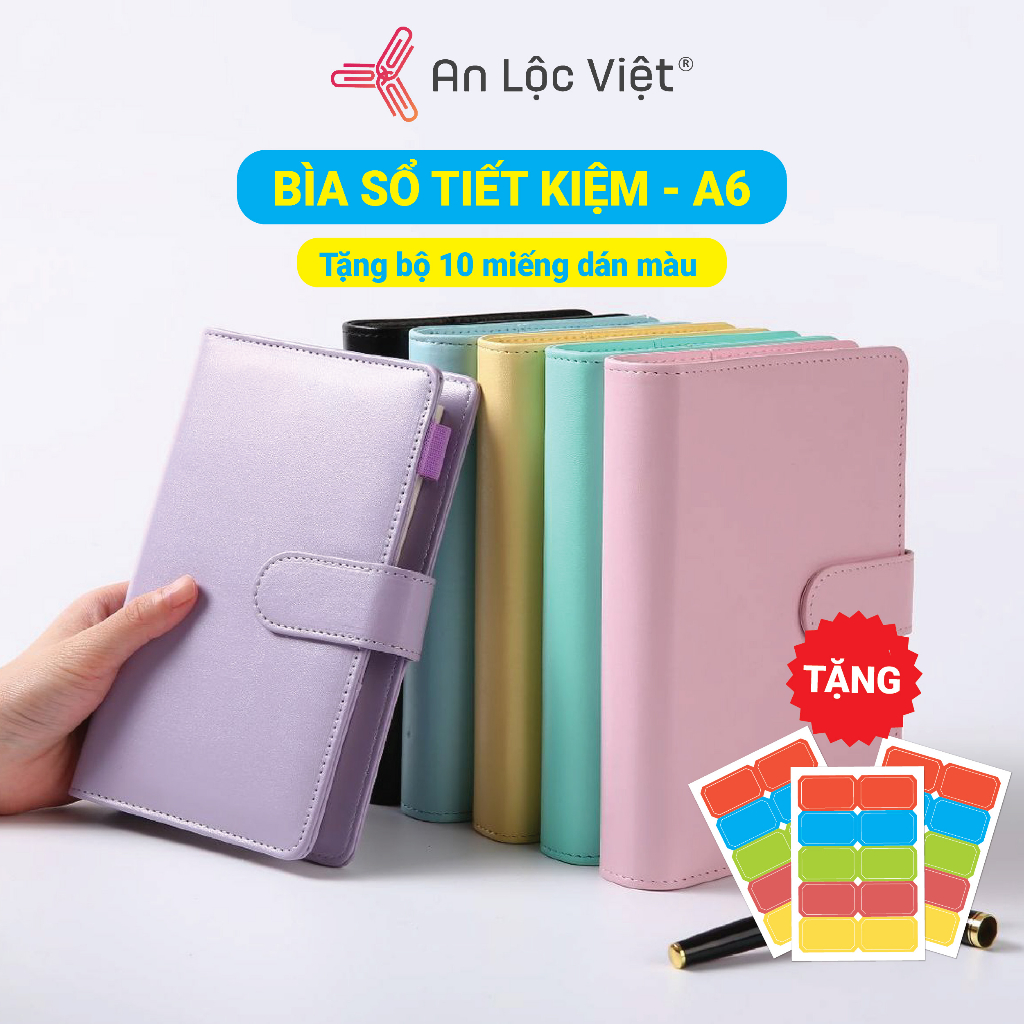 Sổ Tiết Kiệm Đựng Tiền, quản lý chi tiêu, 6 còng chất liệu da PU, Nhiều màu sắc (Tặng 10 decal màu)