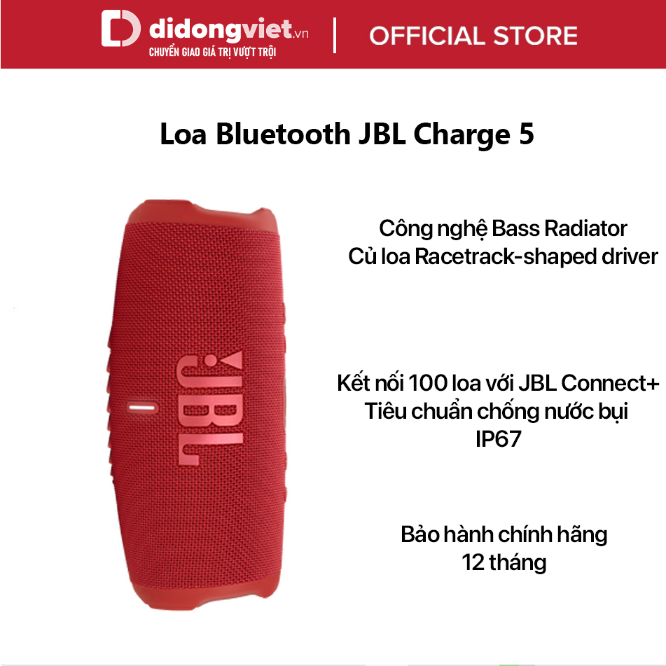 Loa Bluetooth JBL Charge 5 - Công nghệ Bass Radiator, Củ loa Racetrack-shaped driver, Kết nối 100 loa với JBL Connect+