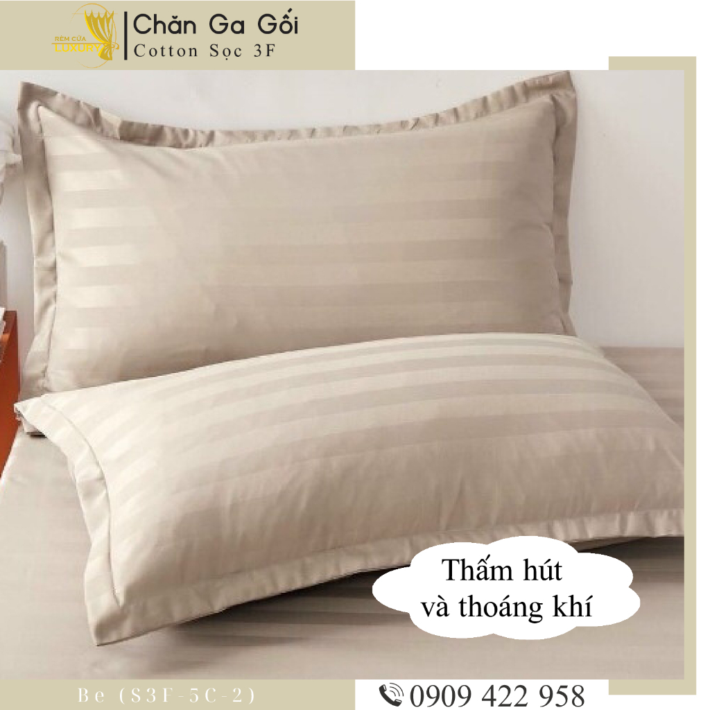 Bộ ga giường 3 món cotton kẻ sọc 3f ĐỦ MÀU chuyên dùng cho khách sạn miễn phí bo chun REMCUALUXURY