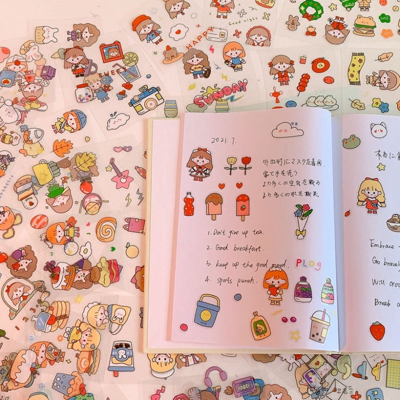 MIếng Dán Sticker 2D cute trang trí dán tập vở, máy tính, bình nước, bút nước,kệ bút,hộp mỹ phẩm 2D