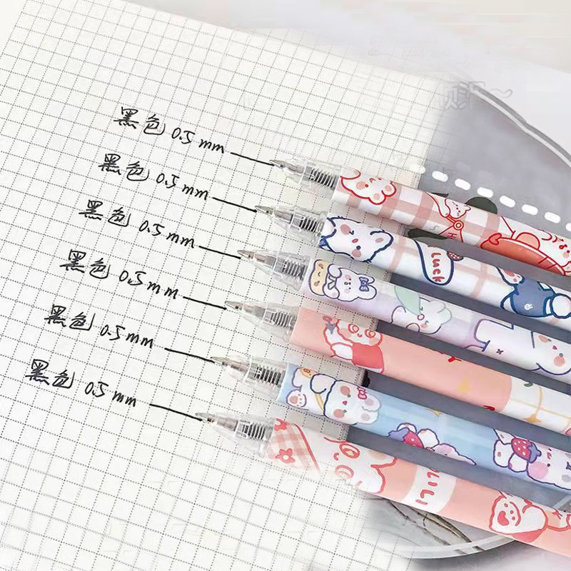 Bút bi gel bấm ngòi 0.5mm A585 mực đen trơn đều hoạ tiết hoạt hình cute dễ thương