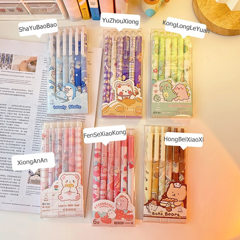 Bút bi gel bấm ngòi 0.5mm A585 mực đen trơn đều hoạ tiết hoạt hình cute dễ thương