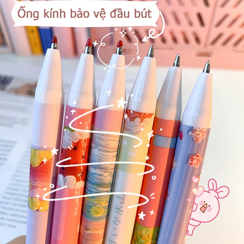 Bút bi gel bấm ngòi 0.5mm A585 mực đen trơn đều hoạ tiết hoạt hình cute dễ thương