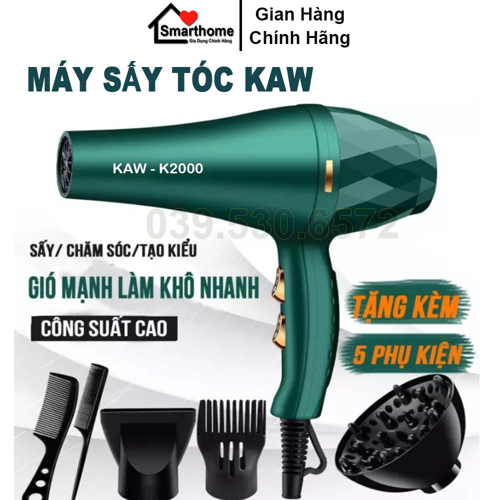Máy Sấy Tóc Mặt Nhám KAW - 2300 Màu Xanh Rêu + Tặng Kèm 5 Phụ Kiện
