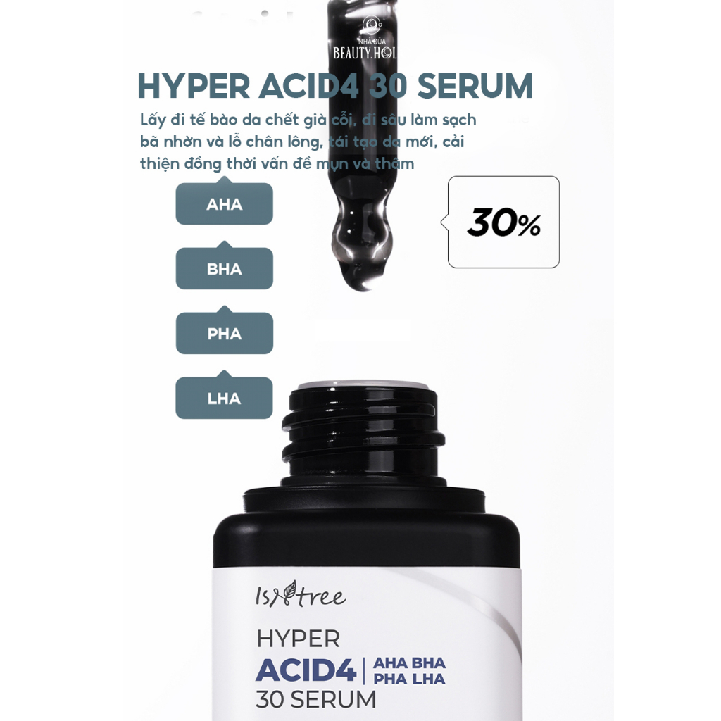 Serum peel tẩy da chết ISNTREE HYPER ACID4 AHA BHA PHA LHA 30 SERUM