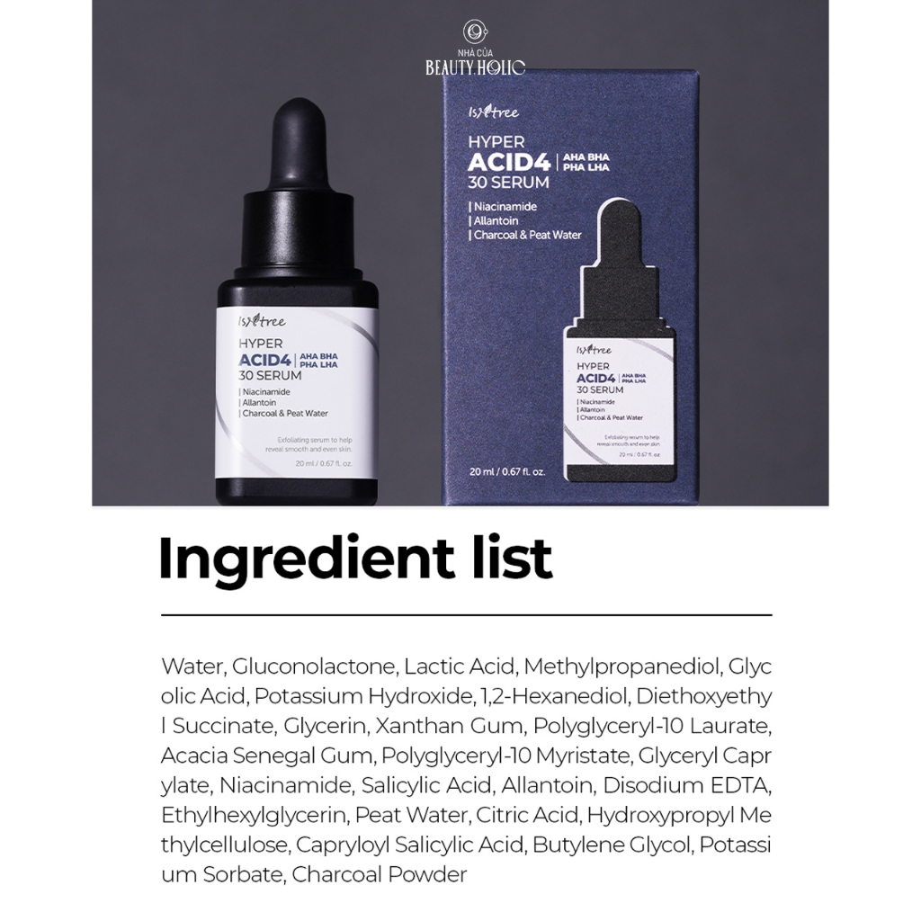 Serum peel tẩy da chết ISNTREE HYPER ACID4 AHA BHA PHA LHA 30 SERUM
