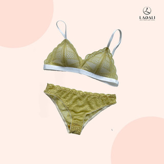 [HÀNG THIẾT KẾ] Bộ Đồ Lót Ren Bralette Có Mút Đệm Cao Cấp + Quần Lót  LADALI  - MS 502 Trắng