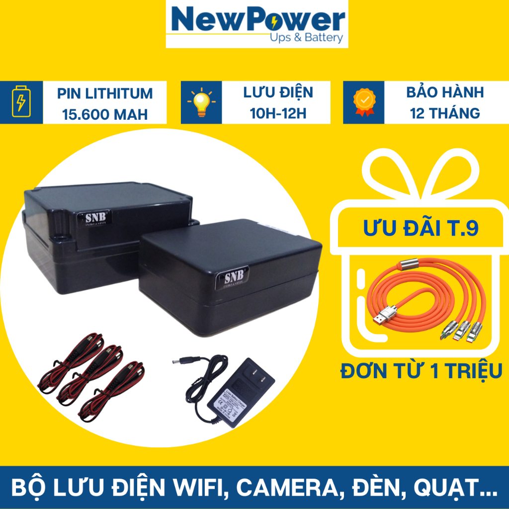 Bộ lưu điện gia đình 15.600mAh 5V-12V, UPS dùng cho camera, wifi..,mới 100%, BH 12 tháng, xuất xứ VN