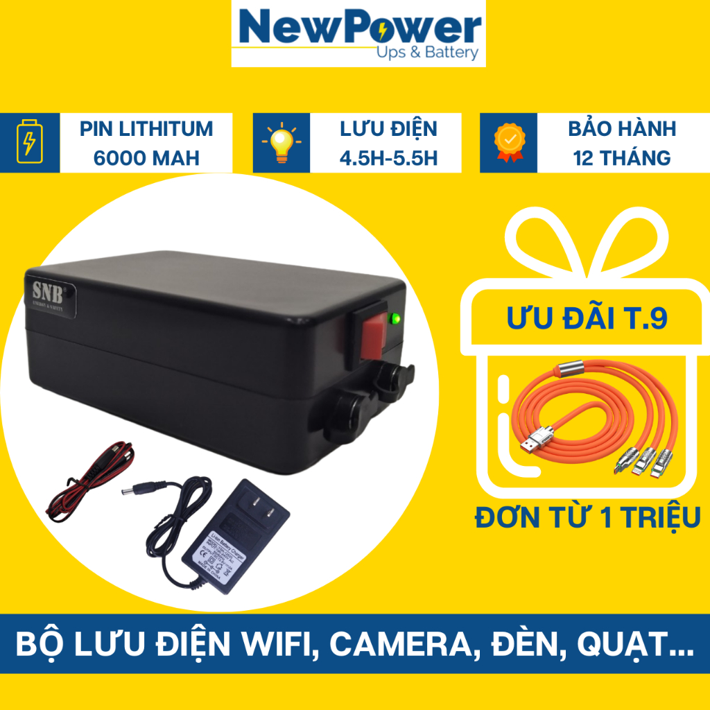 Bộ lưu điện gia đình 6000mAh, UPS 12V dùng cho camera, wifi, nguồn dự phòng 12V..mới 100%,bảo hành 12 tháng