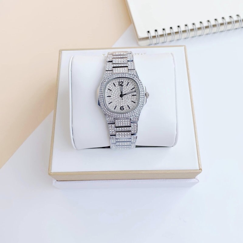 Đồng hồ nữ Davena 61665 Silver Crystal Stainless Steel Ladies Watch 32mm, Authentic, Full box, Luxury Diamond Watch