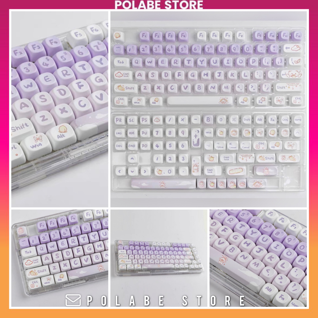Keycap MOA Purple Rabbit RED Profile chất liệu PBT dyesub dùng trên nhiều layout bàn phím cơ - Polabe Store