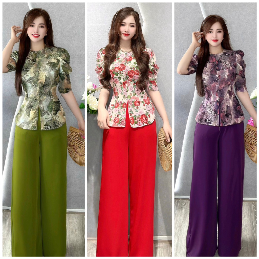 BỘ BÀ BA LỤA HOA NHÍ 3D TAY SUÔN