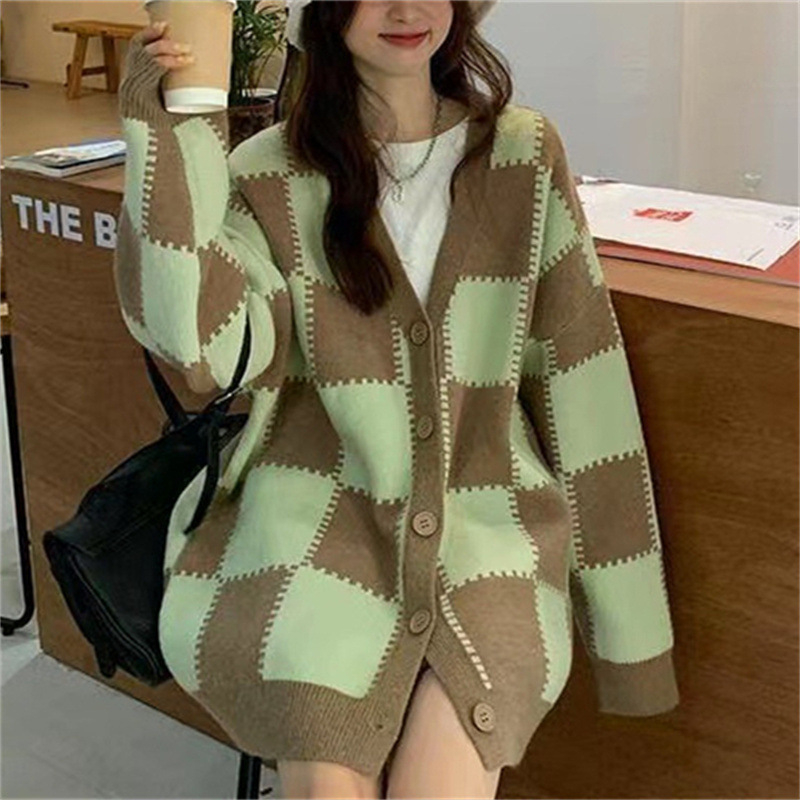 Áo Cardigan len nữ hoa tiết caro bàn cơ siêu đẹp, Áo khoác ngoài Quảng Châu cực hot 2023 | BigBuy360 - bigbuy360.vn