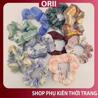 Cột Tóc Scrunchies Caro Đẹp - Dây Buộc Tóc Scrunchie Set Dễ Thương Giá Rẻ.Buộc tóc hàn quốc.