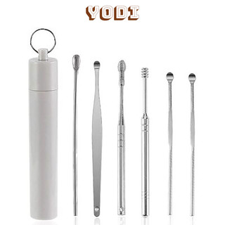Ống đựng 6 công cụ ráy tai inox cao, 6 món ráy tai đa năng, đầy đủ dụng cụ chăm sóc tai, chất liệu inox kèm hộp sạch sẽ