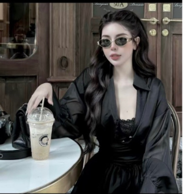 VÁY SƠMI TƠ ĐEN DÁNG XOÈ THẮT EO, KHÁNH THƯ BOUTIQUE 🥰🌸