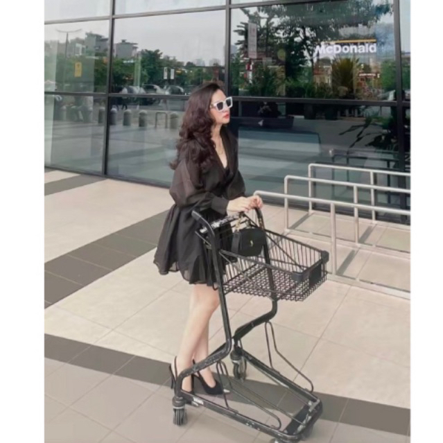 VÁY SƠMI TƠ ĐEN DÁNG XOÈ THẮT EO, KHÁNH THƯ BOUTIQUE 🥰🌸