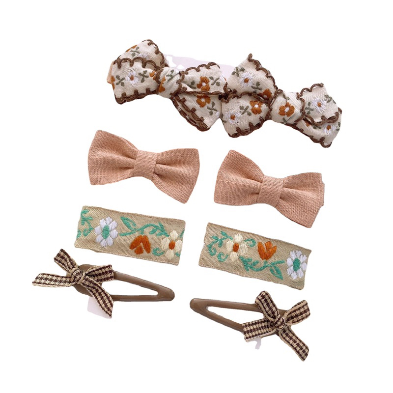 Set kẹp vải nâu vintage cho bé gái