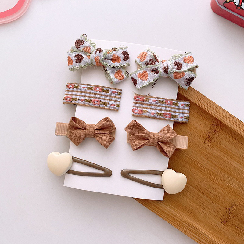 Set kẹp vải nâu vintage cho bé gái