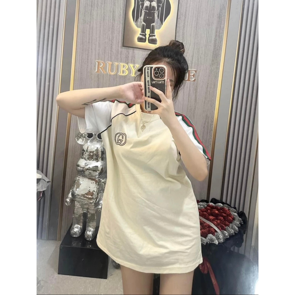 Áo Phông Gucci Chất Cotton Co Dãn 4 Chiều Logo Thêu-Áo Thun Gucci Thêu Soc Xanh Đỏ Hottrend 2023