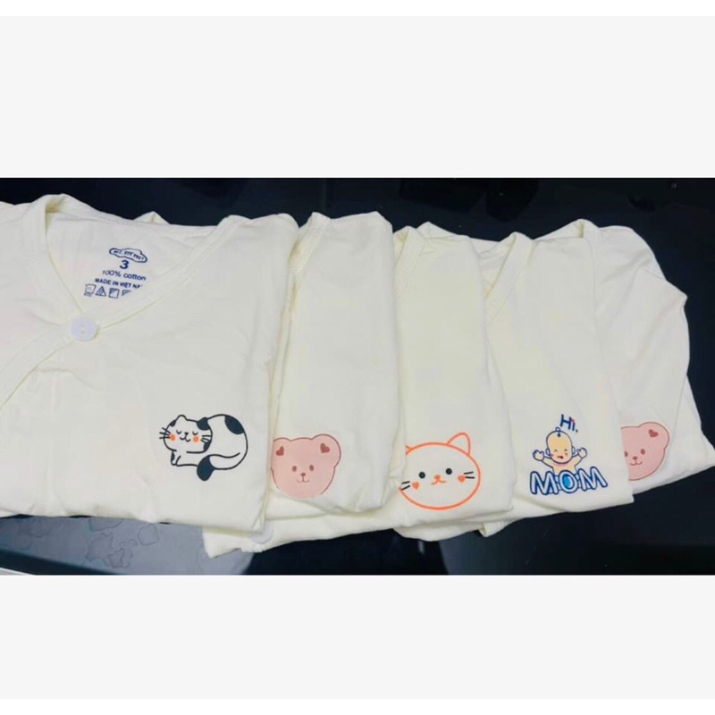 Áo sơ sinh dài tay peptit Hàn Quốc nền trắng, mềm, mịn, mát, an toàn cho trẻ, size 3-9kg cho bé yêu