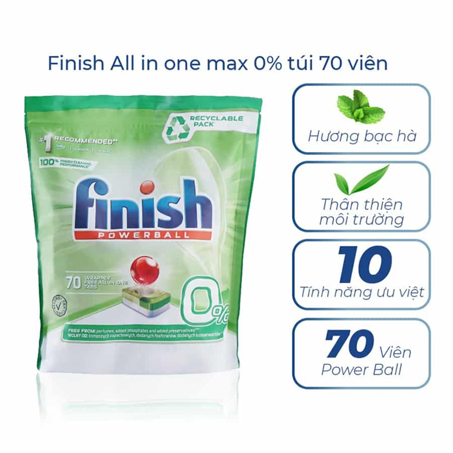 Viên rửa bát Finish Eco 0% túi 70 viên