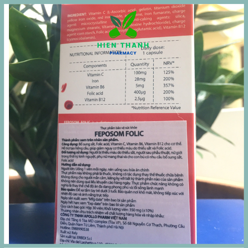Viên uống bổ sung sắt FEPOSOM FOLIC nhập khẩu Italia
