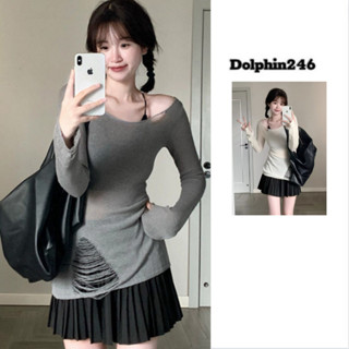 Áo len nữ dài tay trễ vai áo dệt kim rách thiết kế độc lạ chất mongtoghi phong cách cá tính phối đồ sang chảnh M102 T-1