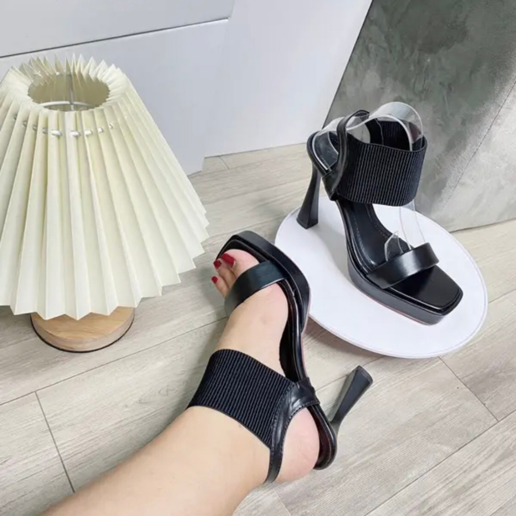Dép sandal cao gót nữ,gót ly cao 12cm,quai ngang bo chun siêu sang