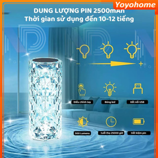 Đèn led Pha Lê cảm ứng hoa hồng RGB có remote điều khiển 16 màu - pin sạc cầm tay