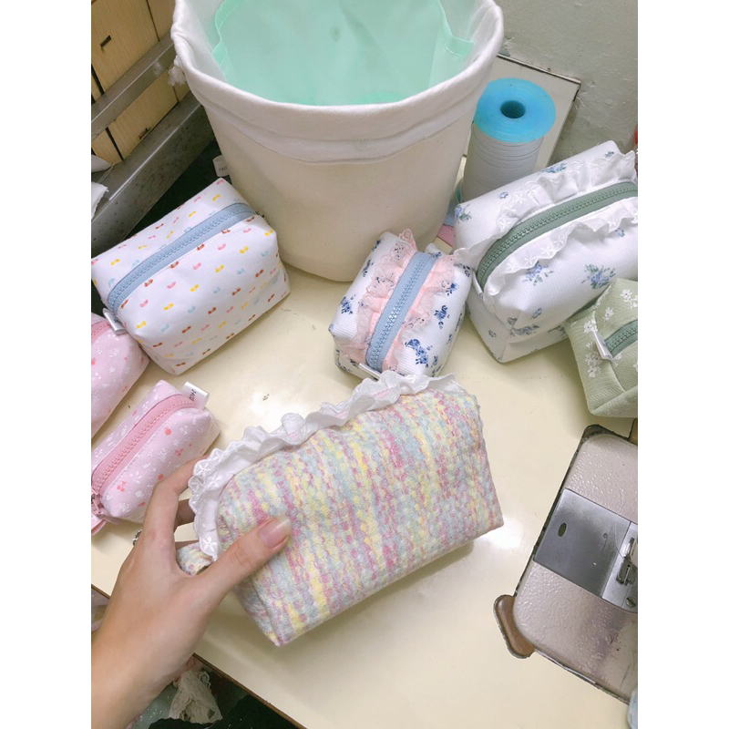 TÚI POUCH ĐỰNG ĐỒ MAKEUP CÓ REN - HANDMADE BY 1402.Sew