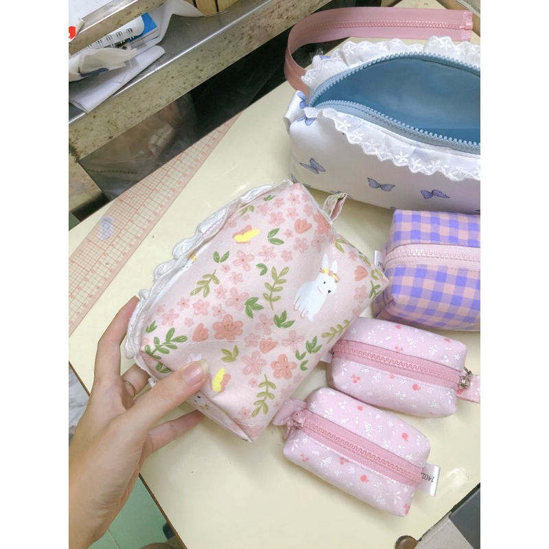 TÚI POUCH ĐỰNG ĐỒ MAKEUP CÓ REN - HANDMADE BY 1402.Sew