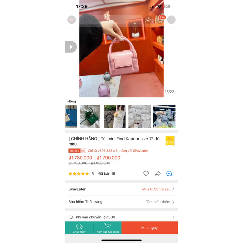 Pass túi mini find kapoor auth size 12 màu hồng