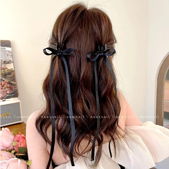 Kẹp Tóc Càng Cua Mini Đính Nơ Ruy Băng Có Tua Dài Tiệm Thêu Việt