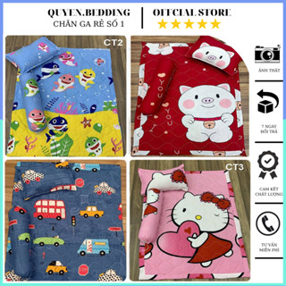 Bộ chăn gối  nệm cho bé , set 3 món cho bé đi học cotton poly thoáng khi hoạ tiết màu hình thú ngộ nghĩnh đáng yêu